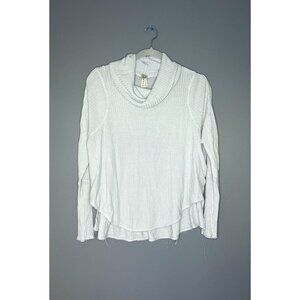 WE THE FREE Stretch Waffle Knit Cowl Neck Top S Soft Lightweight Pale Baby Blue